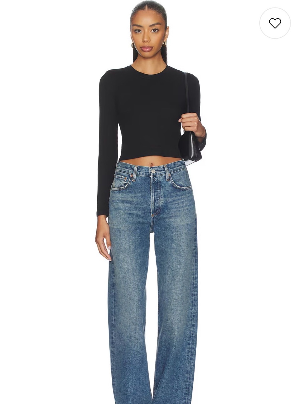 Perfect White Tee Sienna Luxe Rib Cropped Long Sleeve Black